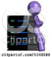 Poster, Art Print Of Purple Design Mascot Woman Resting Against Server Rack Viewed At Angle