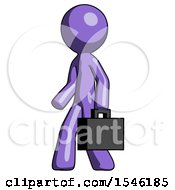 Purple Design Mascot Man Walking With Briefcase To The Left