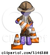 Purple Explorer Ranger Man Holding A Traffic Cone