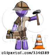 Purple Explorer Ranger Man Under Construction Concept Traffic Cone And Tools