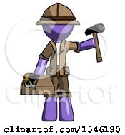 Poster, Art Print Of Purple Explorer Ranger Man Holding Tools And Toolchest Ready To Work