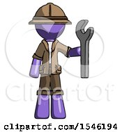 Poster, Art Print Of Purple Explorer Ranger Man Holding Wrench Ready To Repair Or Work