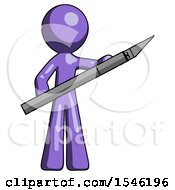 Poster, Art Print Of Purple Design Mascot Man Holding Large Scalpel