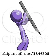 Purple Design Mascot Man Stabbing Or Cutting With Scalpel