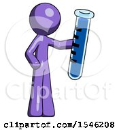 Purple Design Mascot Man Holding Large Test Tube