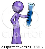 Purple Design Mascot Woman Holding Large Test Tube