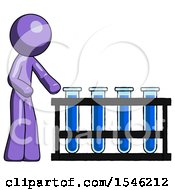 Poster, Art Print Of Purple Design Mascot Man Using Test Tubes Or Vials On Rack