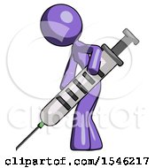 Purple Design Mascot Woman Using Syringe Giving Injection