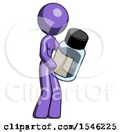 Purple Design Mascot Woman Holding Glass Medicine Bottle