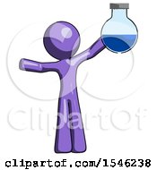 Purple Design Mascot Man Holding Large Round Flask Or Beaker