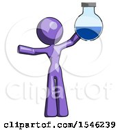 Purple Design Mascot Woman Holding Large Round Flask Or Beaker