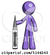 Poster, Art Print Of Purple Design Mascot Man Standing With Large Thermometer