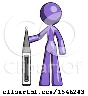 Poster, Art Print Of Purple Design Mascot Woman Standing With Large Thermometer