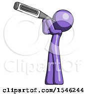 Purple Design Mascot Man Thermometer In Mouth