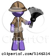 Poster, Art Print Of Purple Explorer Ranger Man Holding Feather Duster Facing Forward