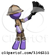 Poster, Art Print Of Purple Explorer Ranger Man Dusting With Feather Duster Upwards