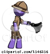 Poster, Art Print Of Purple Explorer Ranger Man Dusting With Feather Duster Downwards