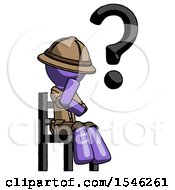 Poster, Art Print Of Purple Explorer Ranger Man Question Mark Concept Sitting On Chair Thinking