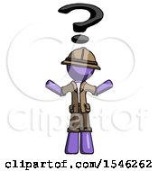 Poster, Art Print Of Purple Explorer Ranger Man With Question Mark Above Head Confused