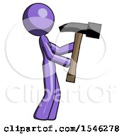 Purple Design Mascot Woman Hammering Something On The Right