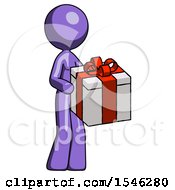 Purple Design Mascot Woman Giving A Present