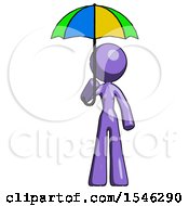 Purple Design Mascot Woman Holding Umbrella Rainbow Colored