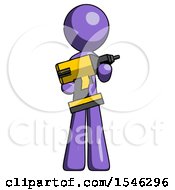 Purple Design Mascot Man Holding Large Drill