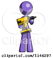 Purple Design Mascot Woman Holding Large Drill
