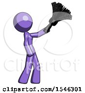 Poster, Art Print Of Purple Design Mascot Woman Dusting With Feather Duster Upwards