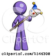 Poster, Art Print Of Purple Design Mascot Man Holding Jester Diagonally