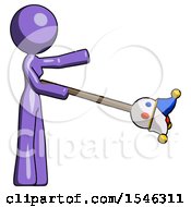 Purple Design Mascot Woman Holding Jesterstaff I Dub Thee Foolish Concept