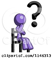 Poster, Art Print Of Purple Design Mascot Woman Question Mark Concept Sitting On Chair Thinking