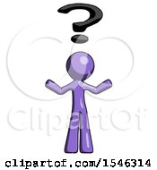 Purple Design Mascot Man With Question Mark Above Head Confused