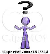 Purple Design Mascot Woman Question Mark Above Head Confused