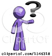 Purple Design Mascot Man Holding Question Mark To Right