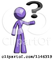Purple Design Mascot Woman Holding Question Mark To Right
