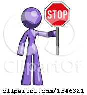 Purple Design Mascot Woman Holding Stop Sign