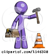 Purple Design Mascot Man Under Construction Concept Traffic Cone And Tools