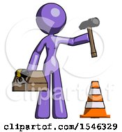 Purple Design Mascot Woman Under Construction Concept Traffic Cone And Tools
