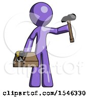 Purple Design Mascot Man Holding Tools And Toolchest Ready To Work
