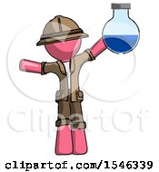 Poster, Art Print Of Pink Explorer Ranger Man Holding Large Round Flask Or Beaker