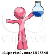 Pink Design Mascot Man Holding Large Round Flask Or Beaker