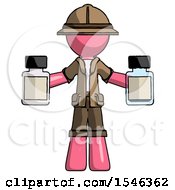 Poster, Art Print Of Pink Explorer Ranger Man Holding Two Medicine Bottles