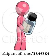 Pink Design Mascot Man Holding Glass Medicine Bottle