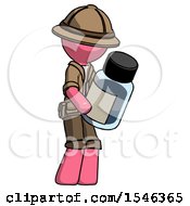 Poster, Art Print Of Pink Explorer Ranger Man Holding Glass Medicine Bottle