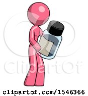 Pink Design Mascot Woman Holding Glass Medicine Bottle