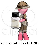 Poster, Art Print Of Pink Explorer Ranger Man Holding White Medicine Bottle