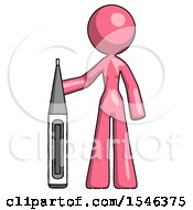 Poster, Art Print Of Pink Design Mascot Woman Standing With Large Thermometer