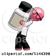 Pink Doctor Scientist Man Holding Large White Medicine Bottle