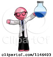 Pink Doctor Scientist Man Holding Large Round Flask Or Beaker